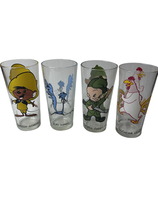 Pepsi Collector Series Looney Tunes Glass Set – Speedy Gonzales, Elmer Fudd, Foghorn Leghorn & Road Runner 1973 Warner Bros.