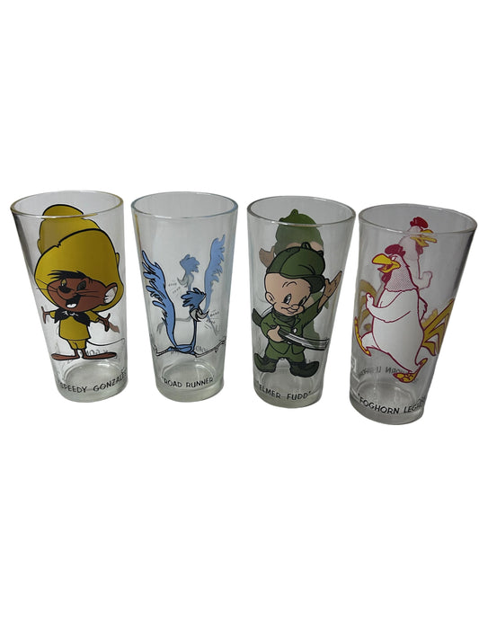 Pepsi Collector Series Looney Tunes Glass Set – Speedy Gonzales, Elmer Fudd, Foghorn Leghorn & Road Runner 1973 Warner Bros.