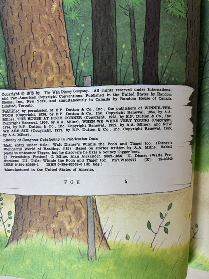 Walt Disney's Winnie the Pooh and Tigger Too – Wonderful World of Reading #35 Library Binding Hardcover | Random House 1975