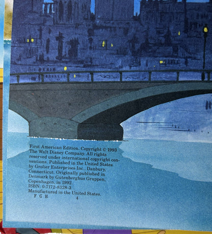 Walt Disney's Peter Pan - copyright page showing First American Edition 1993, ISBN 0-7172-8328-3, Grolier Enterprises, originally published in Denmark 1992