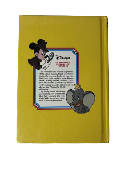 Walt Disney's Peter Pan - yellow back cover showing Disney's Wonderful World of Reading series description with Mickey and Dumbo