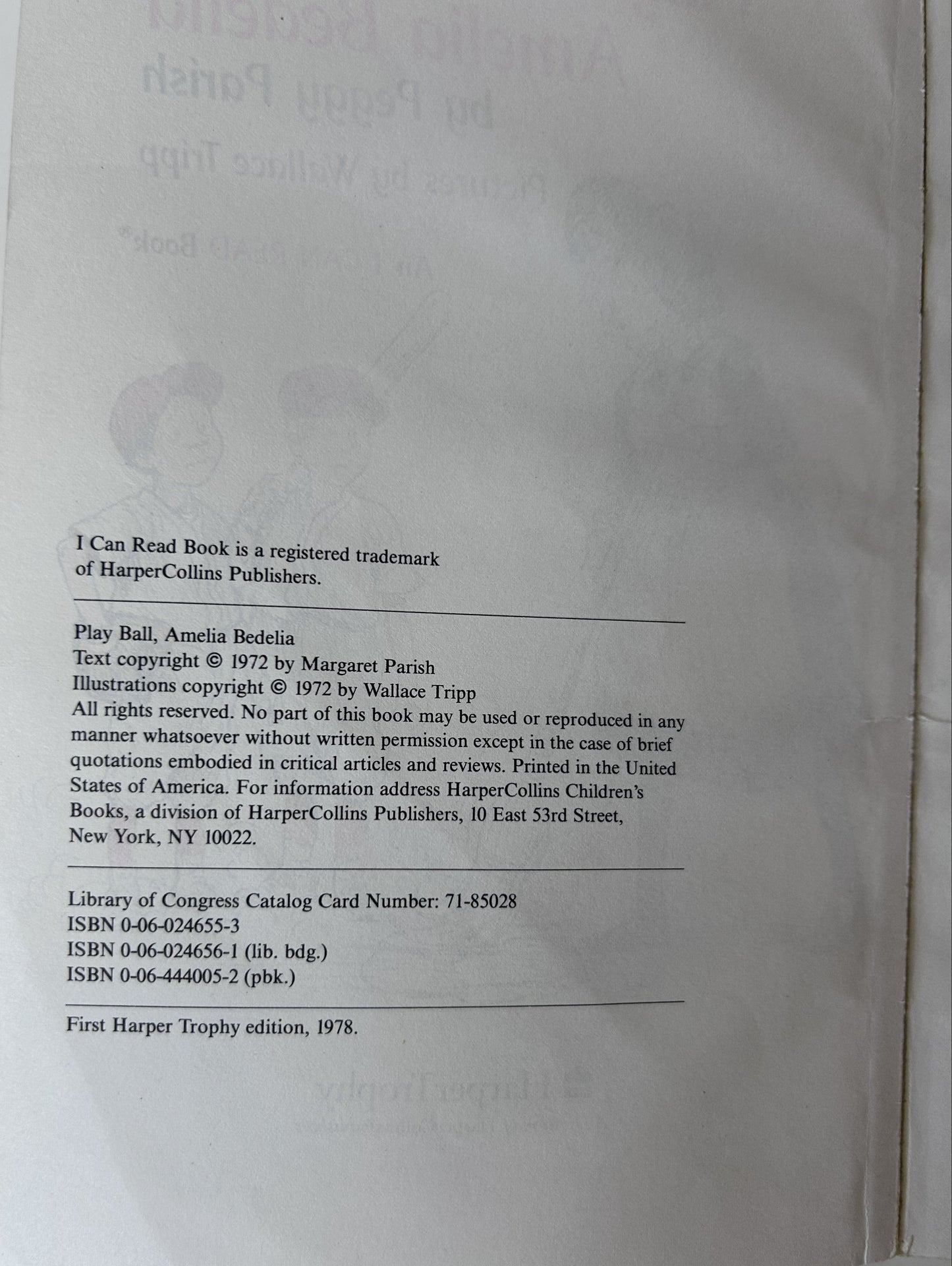 Play Ball, Amelia Bedelia — Paperback | Peggy Parish / HarperCollins Harper Trophy (1978) | An I Can Read Book