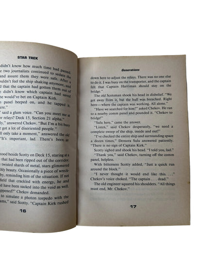 Star Trek Generations — Paperback Novelization | John Vornholt / Pocket Books (1994) | Patrick Stewart / William Shatner | 8 Pages Color Photos
