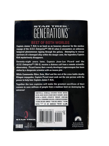 Star Trek Generations — Paperback Novelization | John Vornholt / Pocket Books (1994) | Patrick Stewart / William Shatner | 8 Pages Color Photos