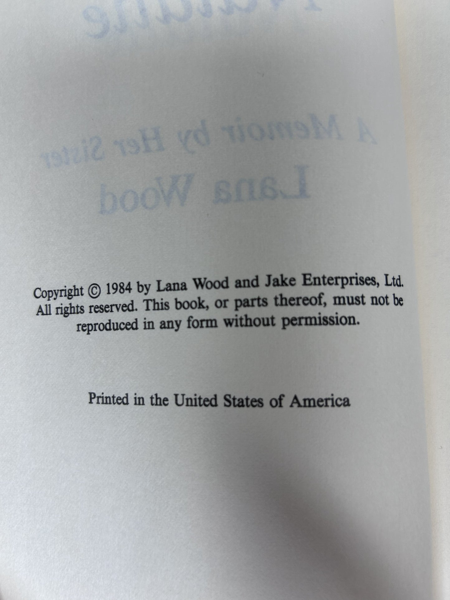 Natalie: A Memoir by Her Sister — Hardcover | Lana Wood / G.P. Putnam's Sons (1984) | Natalie Wood Biography