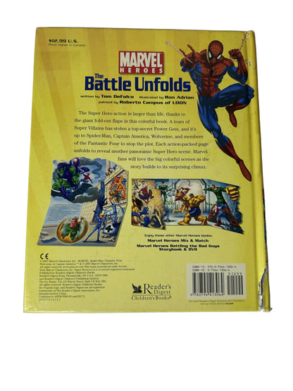 Marvel Heroes: The Battle Unfolds — Hardcover Fold-Out | Tom DeFalco / Reader's Digest Children's Books (2007) | Spider-Man, Fantastic Four, Wolverine