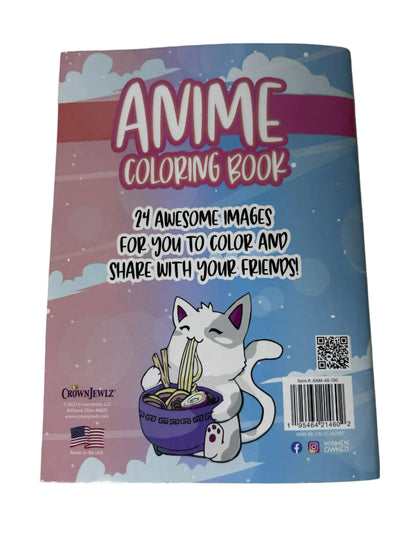 Anime Coloring Book — 24 Fun Images! | CrownJewlz LLC (2023) | Shojo & Shonen Style | Made in the USA
