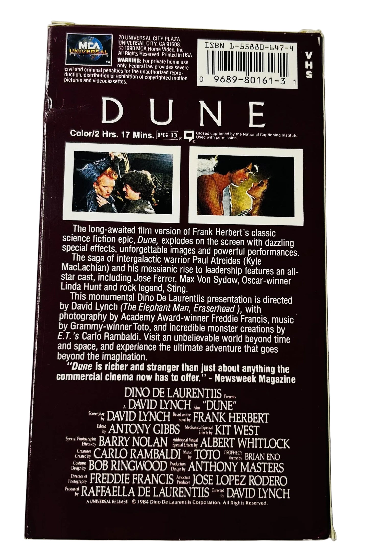 Dune VHS (1984) - David Lynch Sci-Fi Epic - Kyle MacLachlan, Sting - Frank Herbert