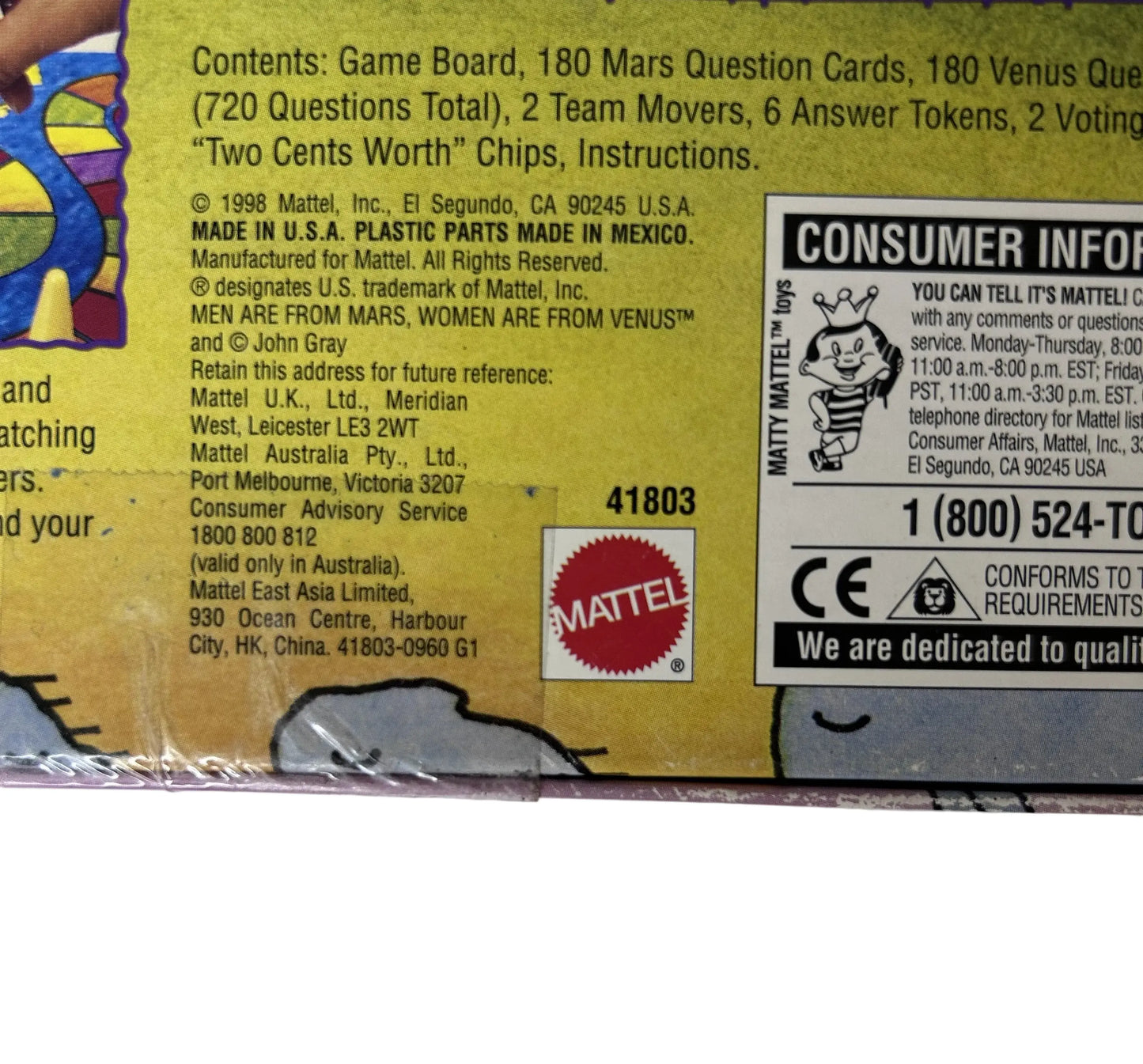 Men Are From Mars, Women Are From Venus — The Game | Mattel / John Gray (1998) | Adult Party Board Game