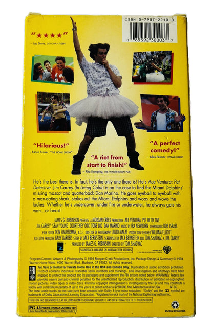 Ace Ventura: Pet Detective (1994) VHS - Jim Carrey Courteney Cox - Tom Shadyac Comedy