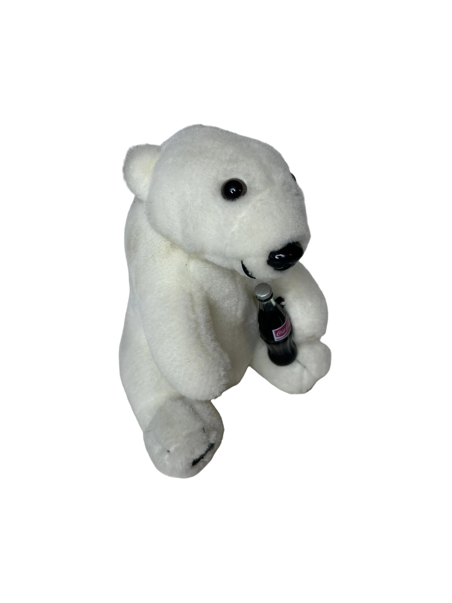 Coca-Cola Polar Bear Plush — Coca-Cola Brand Plush Collection | © 1993 The Coca-Cola Company | Holding Contour Bottle