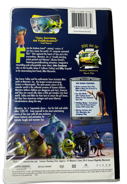 Monsters, Inc. (2001) VHS - Billy Crystal John Goodman - Disney Pixar - Clamshell Case