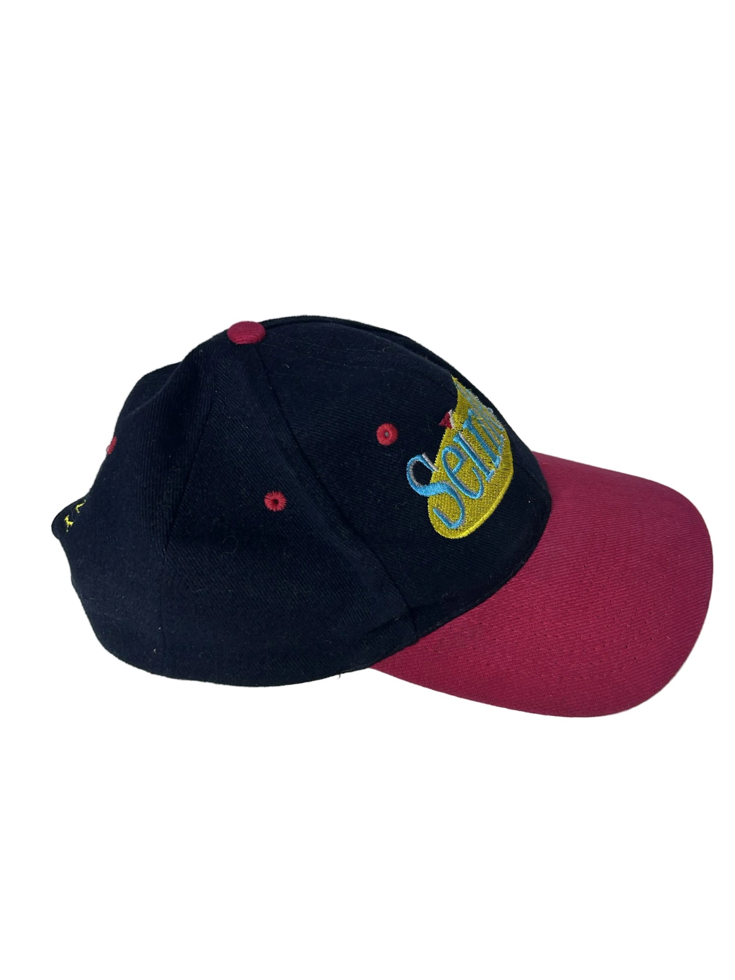 Seinfeld Embroidered Snapback Hat — KC Caps | 1990s NBC Promotional Cap | Navy & Burgundy