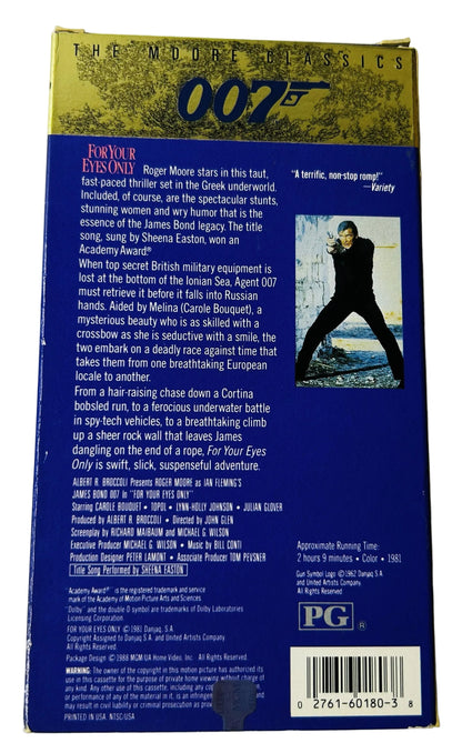 For Your Eyes Only (1981) VHS - Roger Moore Carole Bouquet - John Glen - 007 James Bond - MGM/UA