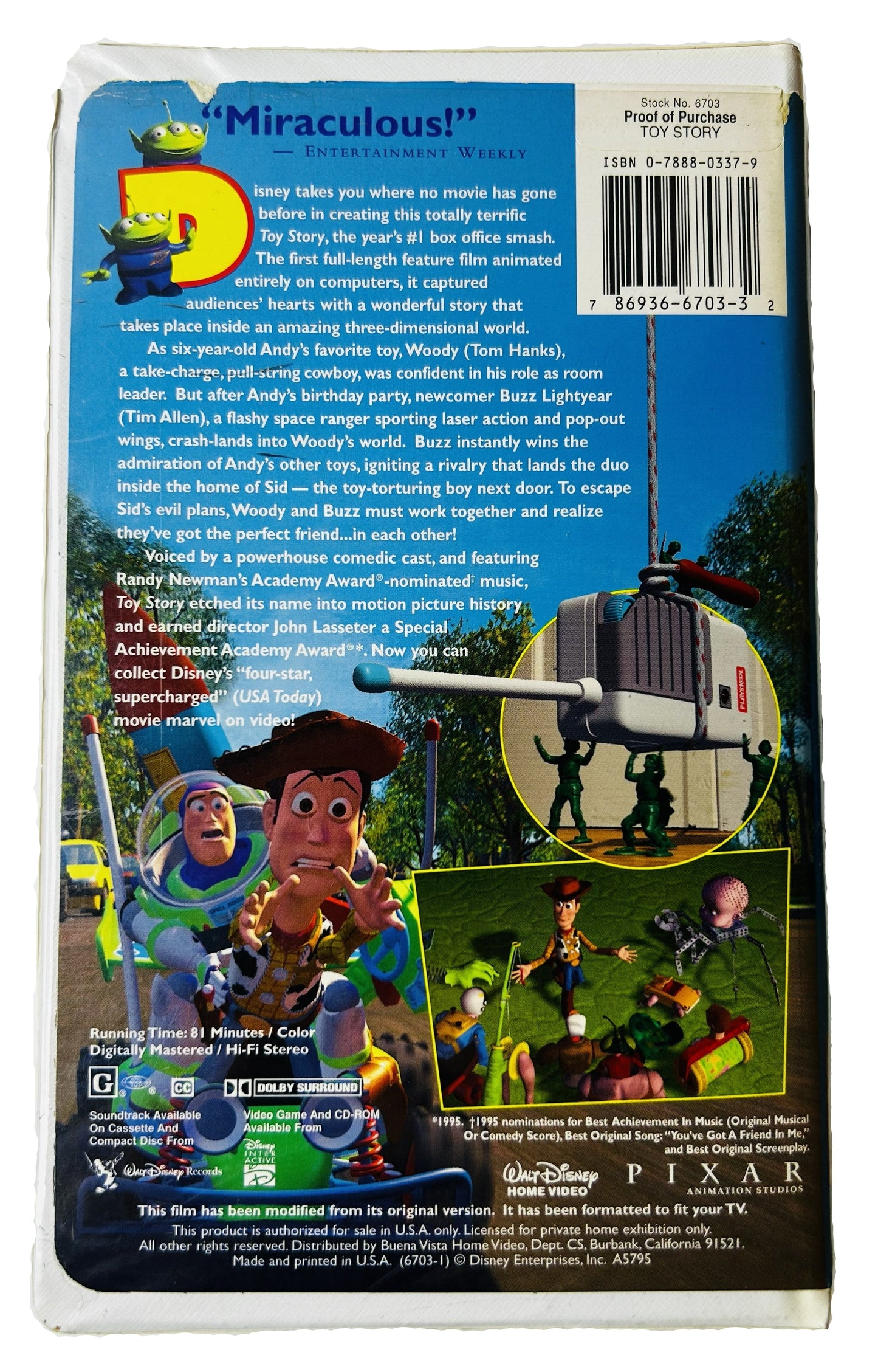 Toy Story (1995) VHS - Tom Hanks Tim Allen - John Lasseter - Disney Pixar
