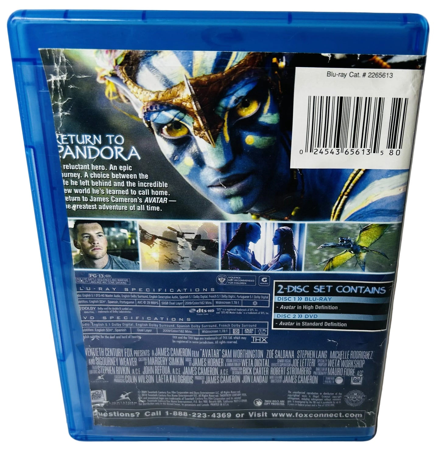 Avatar Blu-ray - James Cameron Sam Worthington Zoe Saldana 20th Century Fox (Used, DVD Missing)