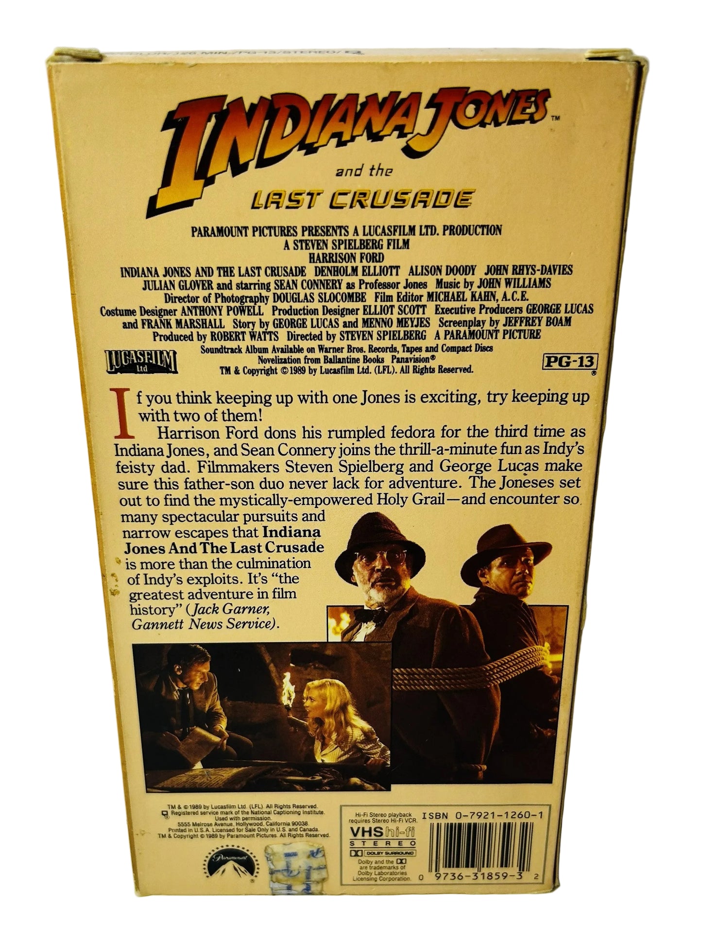 Indiana Jones and the Last Crusade VHS - Steven Spielberg Harrison Ford Sean Connery Paramount (Used)