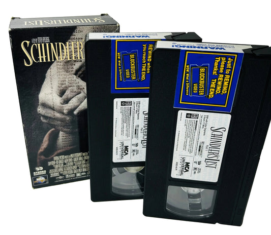 Schindler's List 2-VHS Set - Steven Spielberg Liam Neeson Ben Kingsley Ralph Fiennes Universal (Used, Blockbuster Stickers)