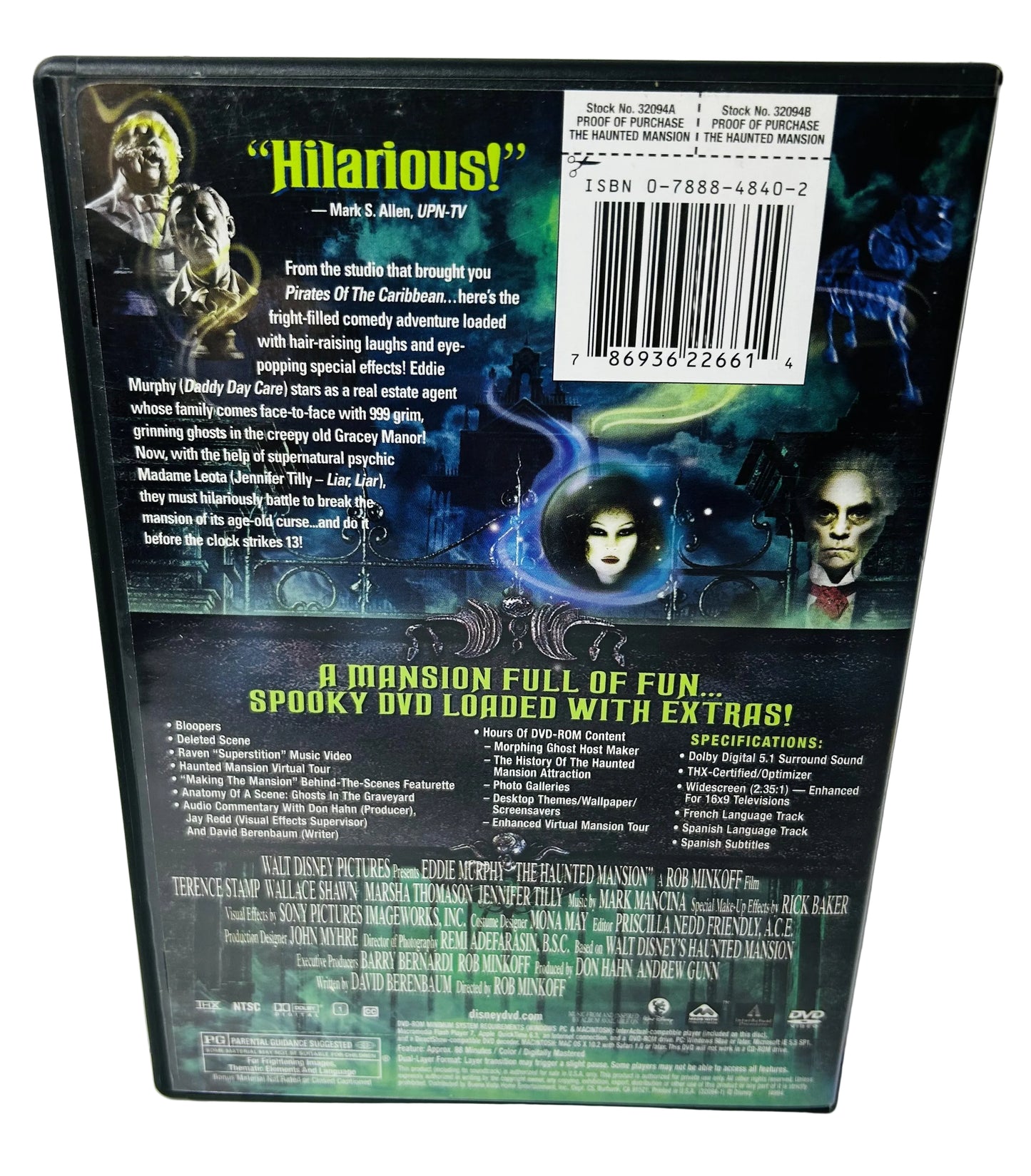 Disney's The Haunted Mansion Widescreen DVD - Rob Minkoff Eddie Murphy Terence Stamp Jennifer Tilly Buena Vista (Used)