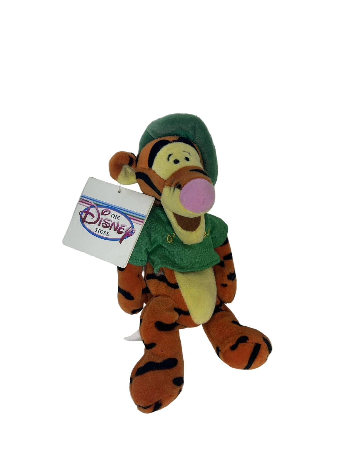 Disney Store Tigger St. Patrick’s Day plush with attached hang tag, front angled view