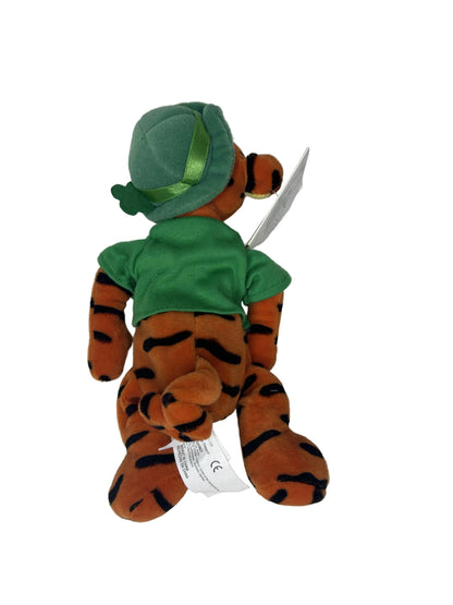 Side view of Tigger plush green outfit