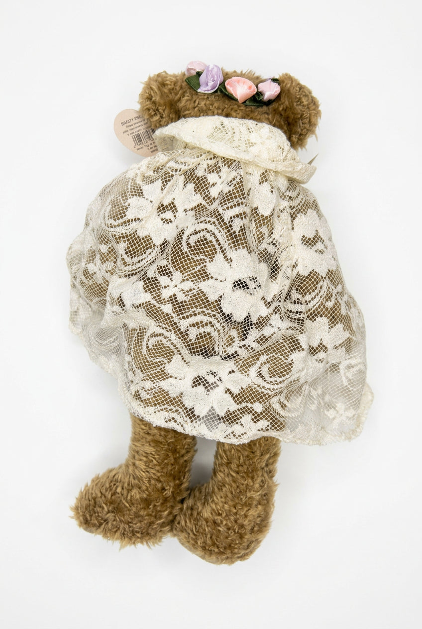 Back view of Eve bear and floral lace cape