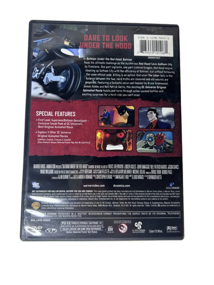 Batman Under the Red Hood DVD back cover with movie details