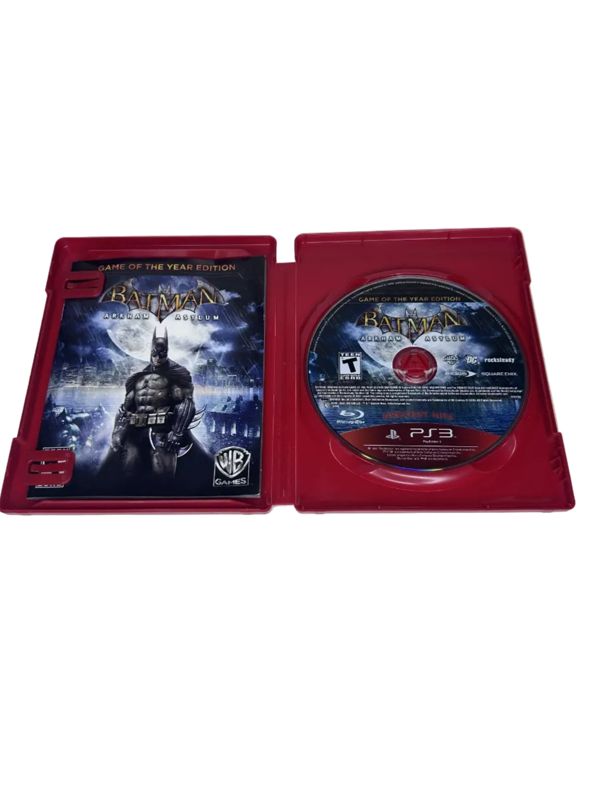Batman Arkham Asylum PS3 disc, case, and instruction manual